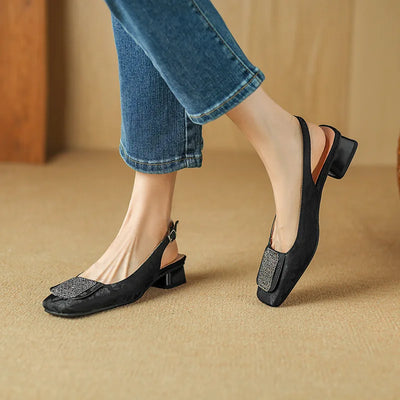 Elina Comfort Square-Toe Sandals - Women's Embroidered Low Heel