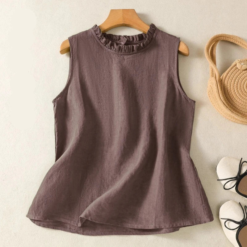 Francesca Linen Shirt – Loose Sleeveless Button-Up