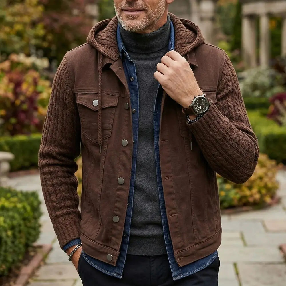 Ridgeline Denim Knit Sleeve Hooded Jacket