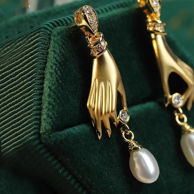 Giulia Hand &amp; Pearl Earrings