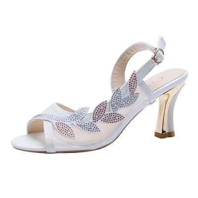 Amanda Bloom Sandals- Women's Mesh High Heels with Rhinestone Detail
