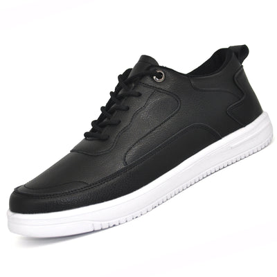Black leather sneaker with white sole on a white background