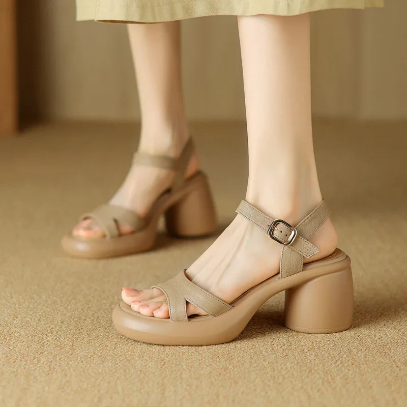 Mara Leather Heel Sandals – Women’s Espadrille Platform with Block Heel