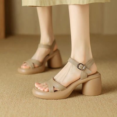 Mara Leather Heel Sandals – Women’s Espadrille Platform with Block Heel