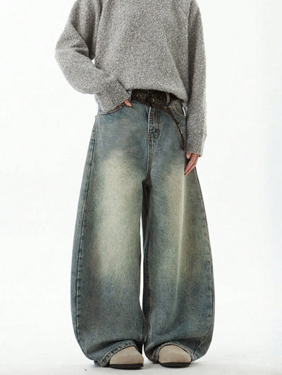 Zane Curved Stitch Baggy Jeans - Men’s Stonewashed Loose Street Fit