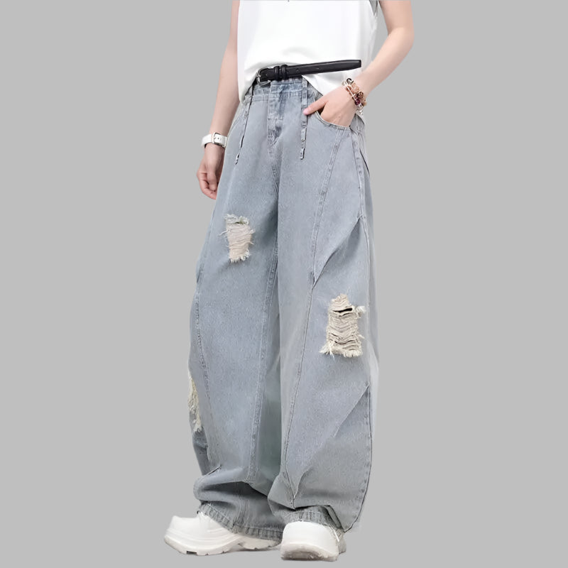 Axel Denim Baggy Jeans - Men’s Ripped Wide-Leg Stretch Fit