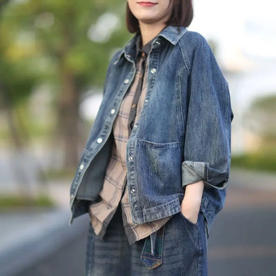 Valentina Washed Denim Jacket – Women’s Loose Button-Up Coat