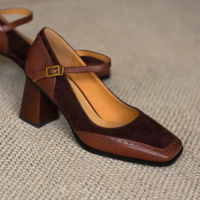 Clara Leather Heeled Shoes – Women’s Thick Heel Office Pumps