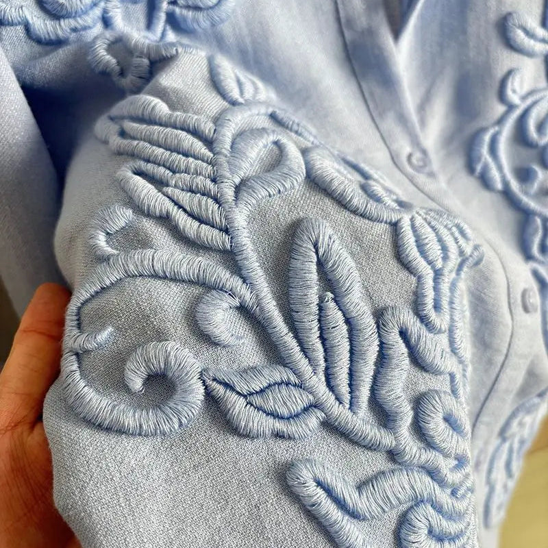 Elina Embroidered Casual Shirt -Women's Relaxed Fit Shirt with Floral Detail