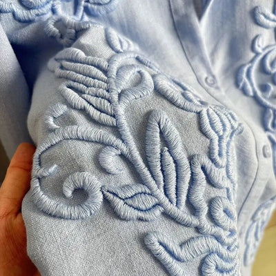 Elina Embroidered Casual Shirt -Women's Relaxed Fit Shirt with Floral Detail