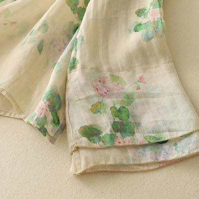 Aria Linen Floral Blouse – Loose Fit Long Sleeve Summer Top