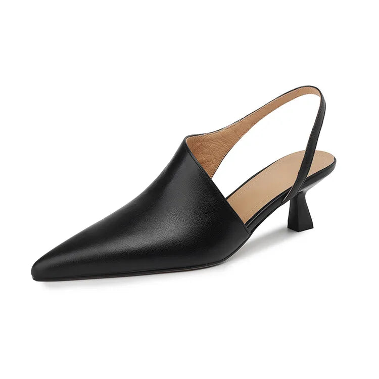 Eleanor Leather Slingback Sandals – Pointed Toe with Thin Heel