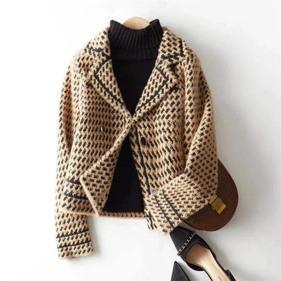 Adele Houndstooth Knit Jacket – Women’s Short Cardigan Coat