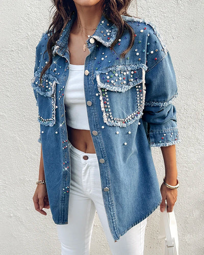 Elle Rhinestone Denim Blouse