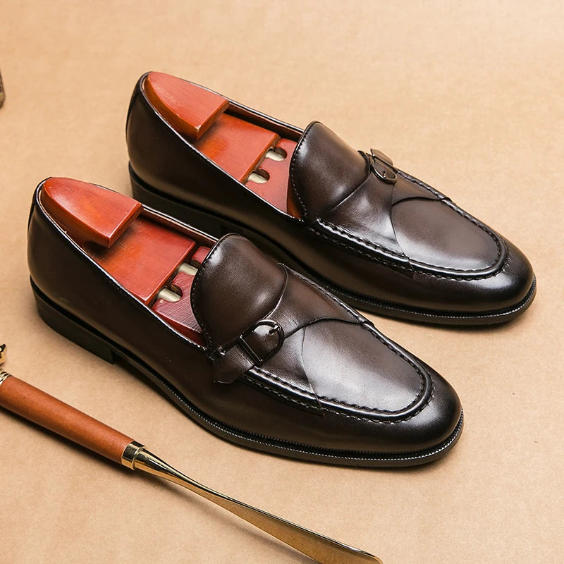Alessandro Orthopedic Monk Loafers – Men’s Genuine Leather Dress Shoes