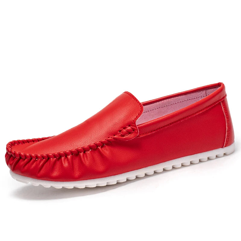 Red loafer shoe on a white background