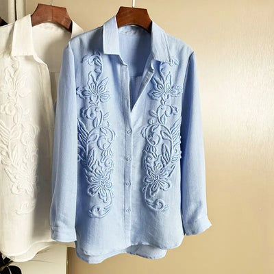 Elina Embroidered Casual Shirt -Women's Relaxed Fit Shirt with Floral Detail