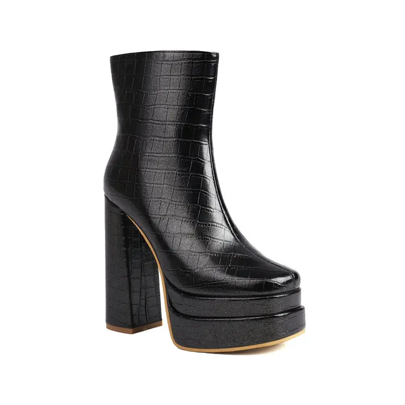 Zaria Square Toe Platform Boots – Bold Block Heels in Luxe