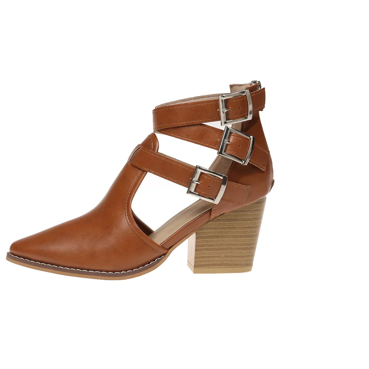 Elena Buckle Strap Block-Heel Booties