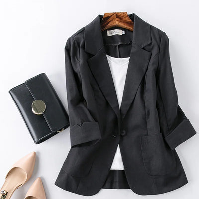 Nina Linen Blazer – 3/4 Sleeve Casual Summer Jacket
