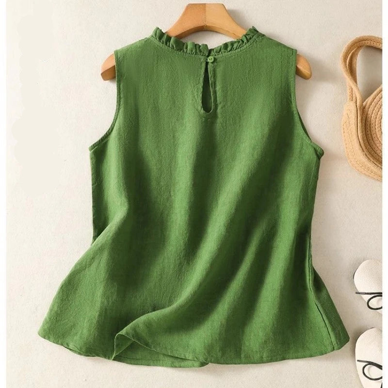 Francesca Linen Shirt – Loose Sleeveless Button-Up