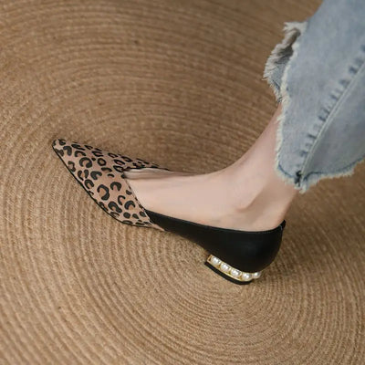 Alliyah Cow Leather Loafers - Women's Patchwork Pointed Flats