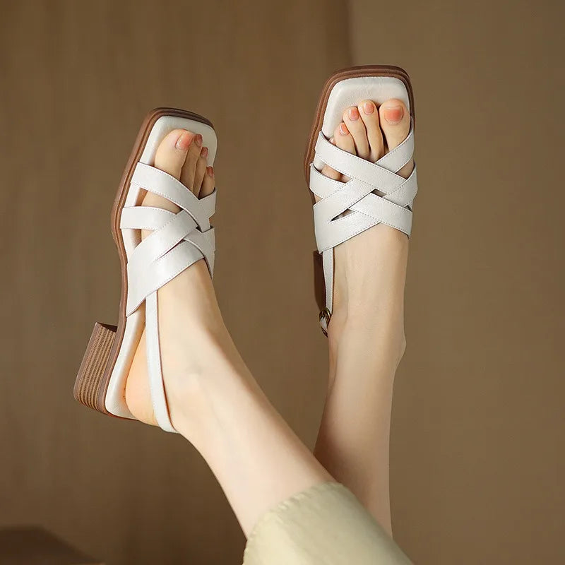 Lena Woven Low-Heel Sandals