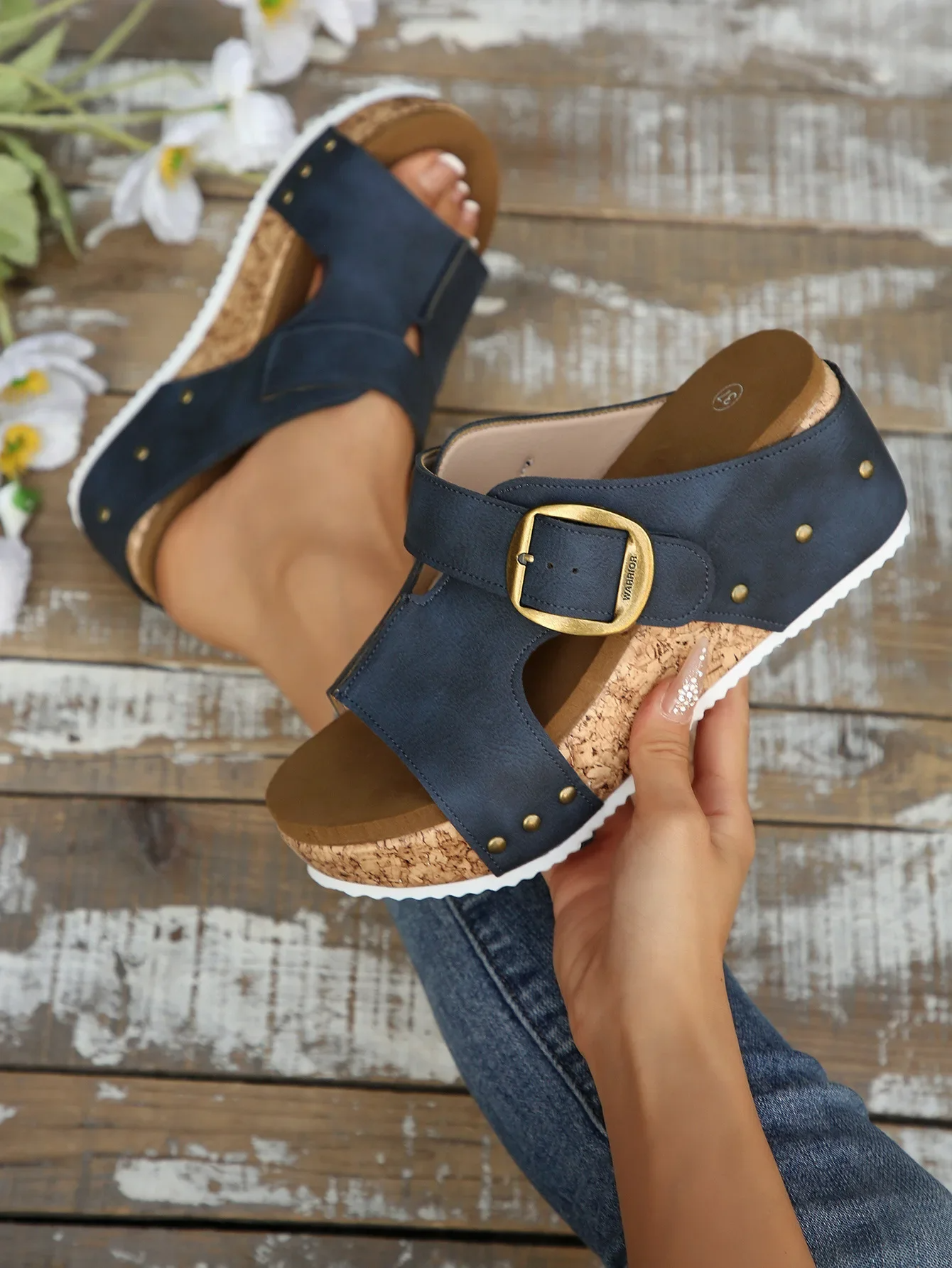 Giulia Cork-Platform Sandals – Thick-Heel Slip-On Buckle Sandals