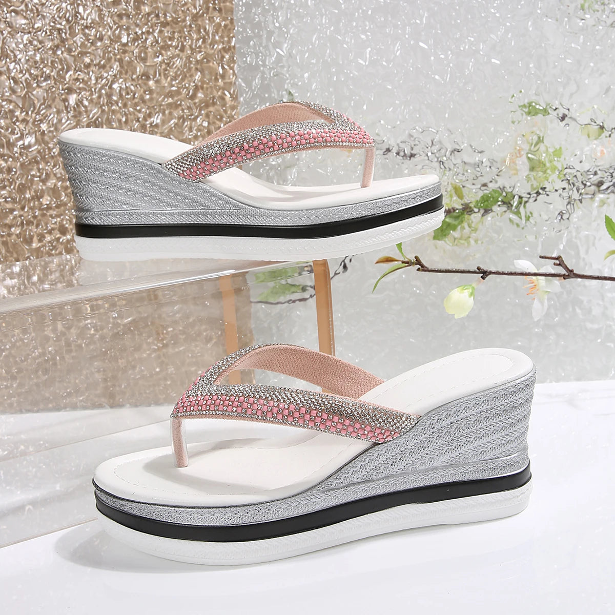Isabella Rhinestone Platform Flip Flops