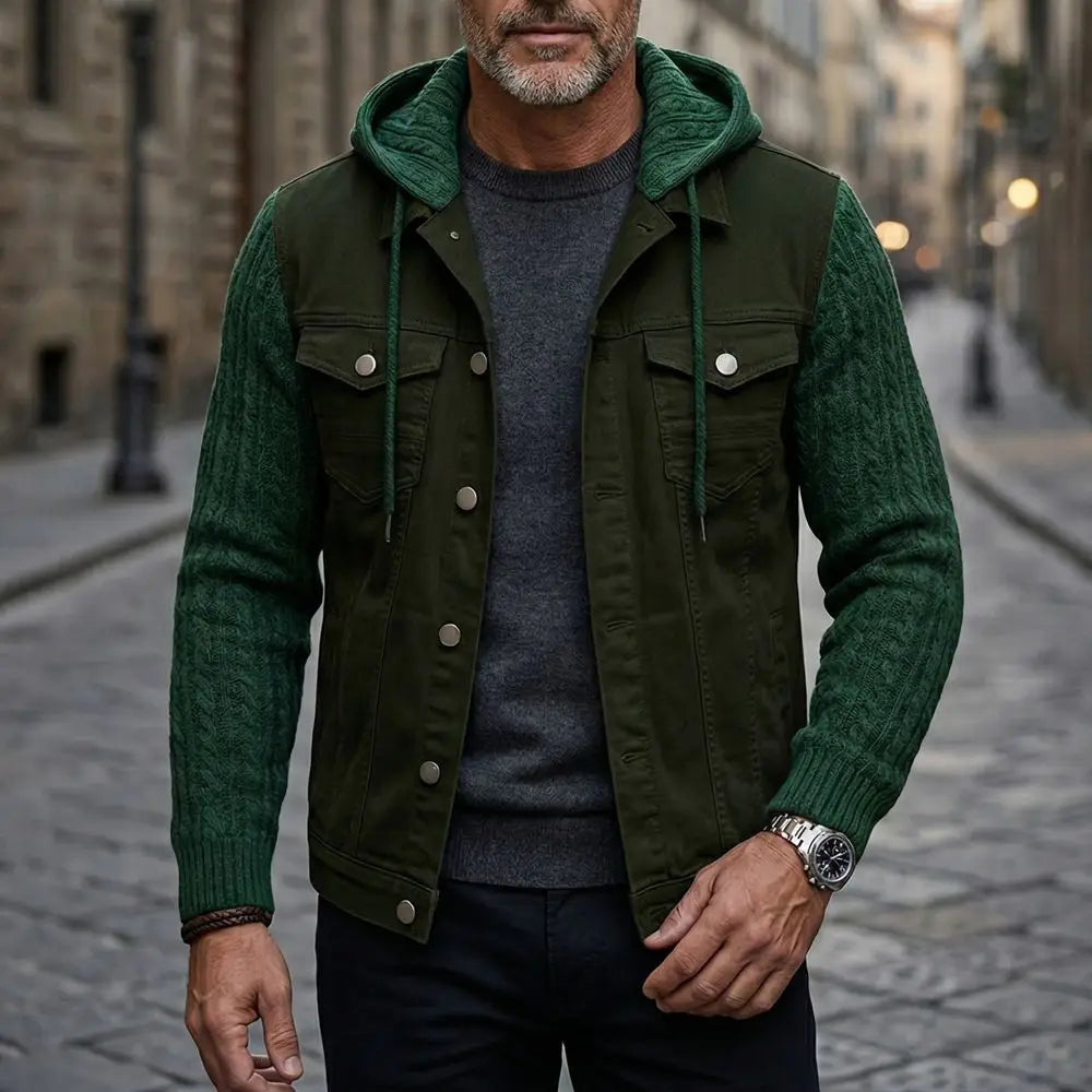 Ridgeline Denim Knit Sleeve Hooded Jacket