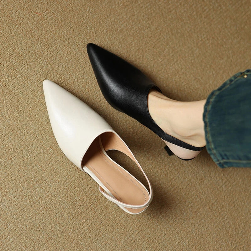 Eleanor Leather Slingback Sandals – Pointed Toe with Thin Heel