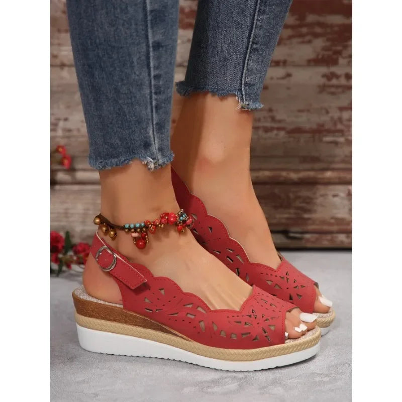 Luna Medium Wedge Sandals – Breathable Fishmouth Slides