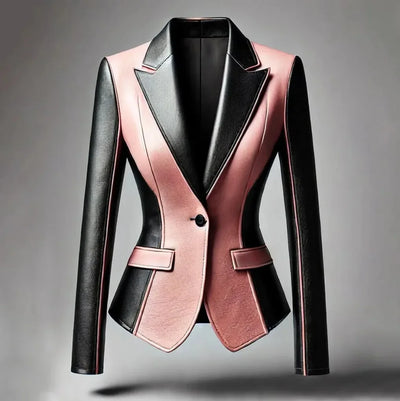 Black and pink blazer on a gray background
