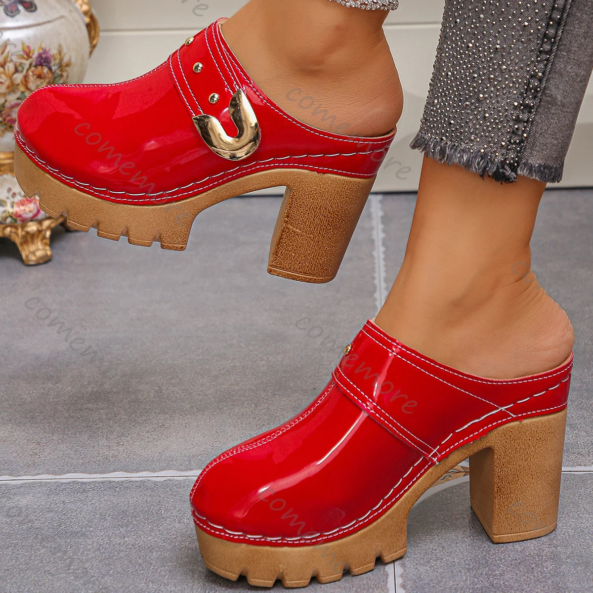 Emma Chunky Heel Mules