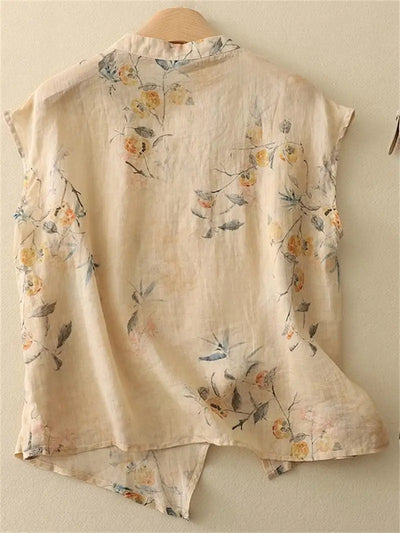 Mei Linen Sleeveless Blouse – Floral Loose Fit Summer Top
