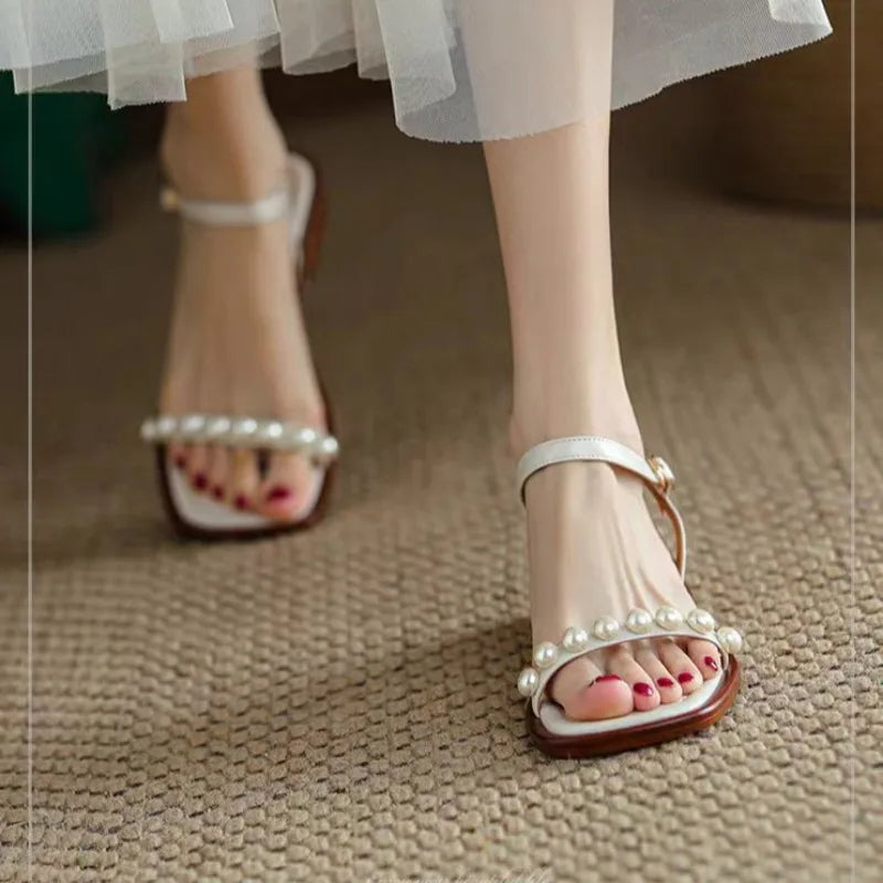 Alessia Pearl Strap Sandals – Women’s Low Heel Cushioned Slides