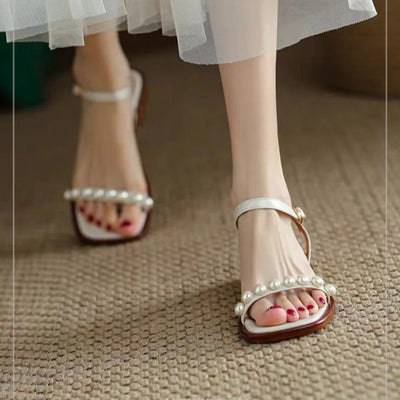 Alessia Pearl Strap Sandals – Women’s Low Heel Cushioned Slides