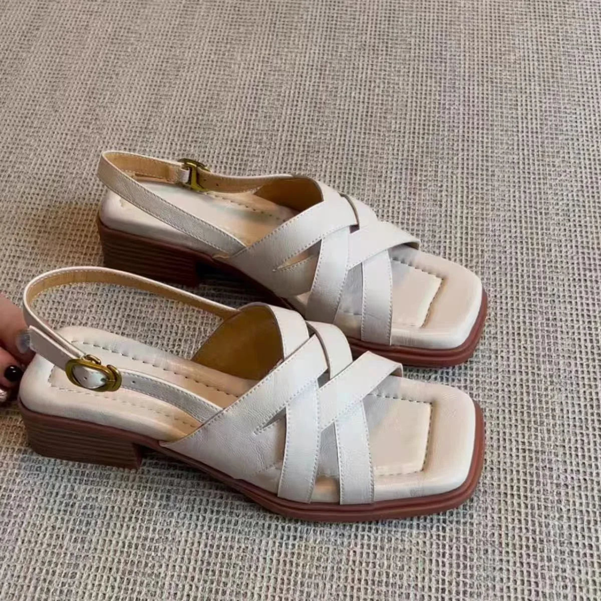 Lena Woven Low-Heel Sandals