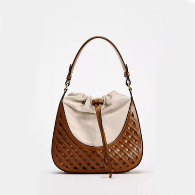 Léa Woven Bucket Bag - Women's Canvas Body with Adjustable Strap