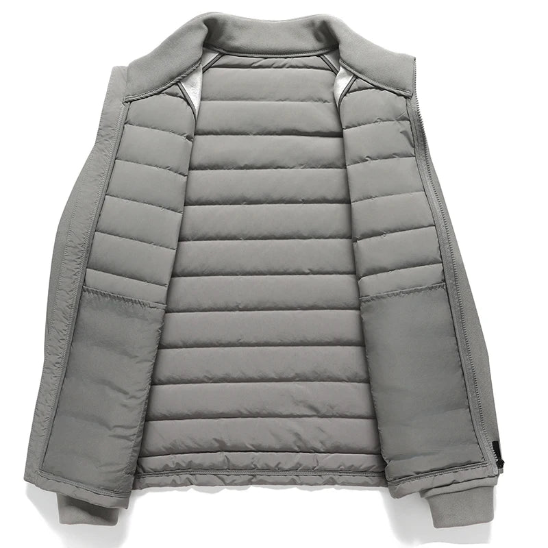 New Men's Outdoor Knitting Splicing Winter New National Standard 90 White Duck Down Light Couple Hoodie Stand Collar Down Jacket