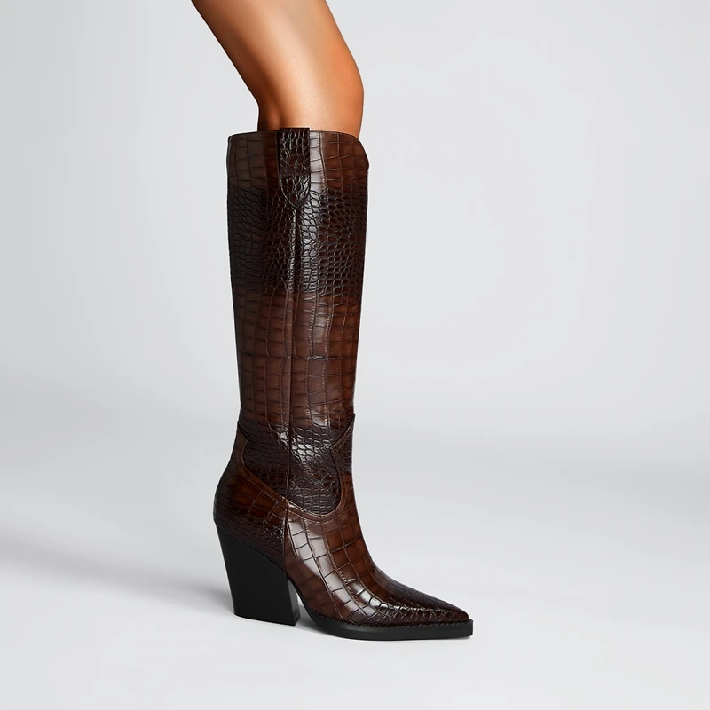 Clara Croc-Embossed High Boots