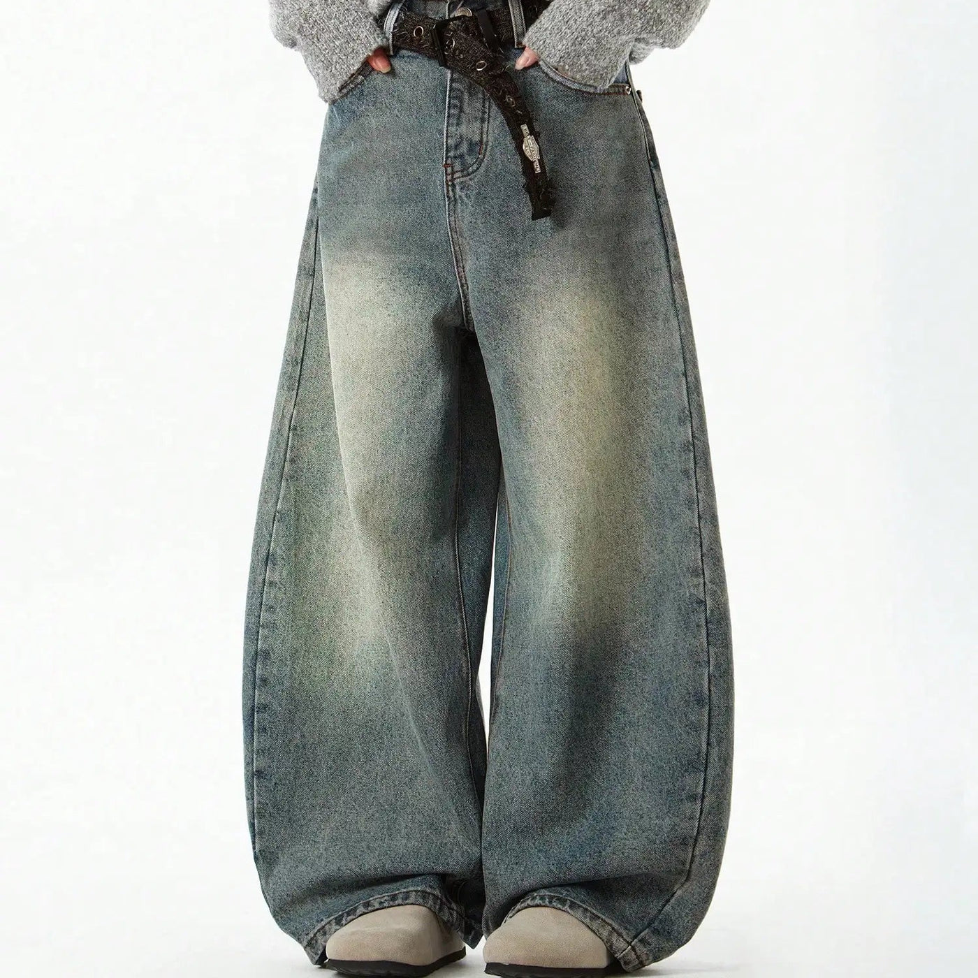 Zane Curved Stitch Baggy Jeans - Men’s Stonewashed Loose Street Fit