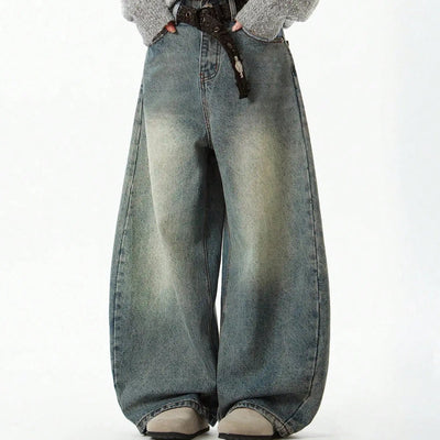 Zane Curved Stitch Baggy Jeans - Men’s Stonewashed Loose Street Fit