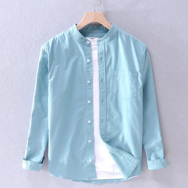 Leo Cotton Stand Collar Long Sleeve Shirt
