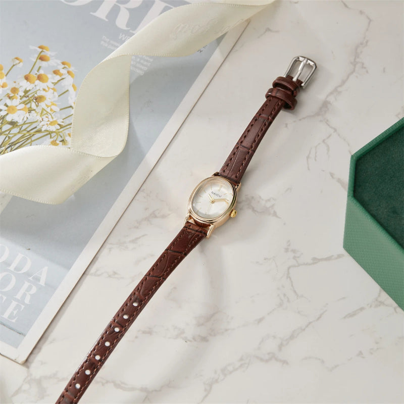 Olivia Oval Leather Strap Watch