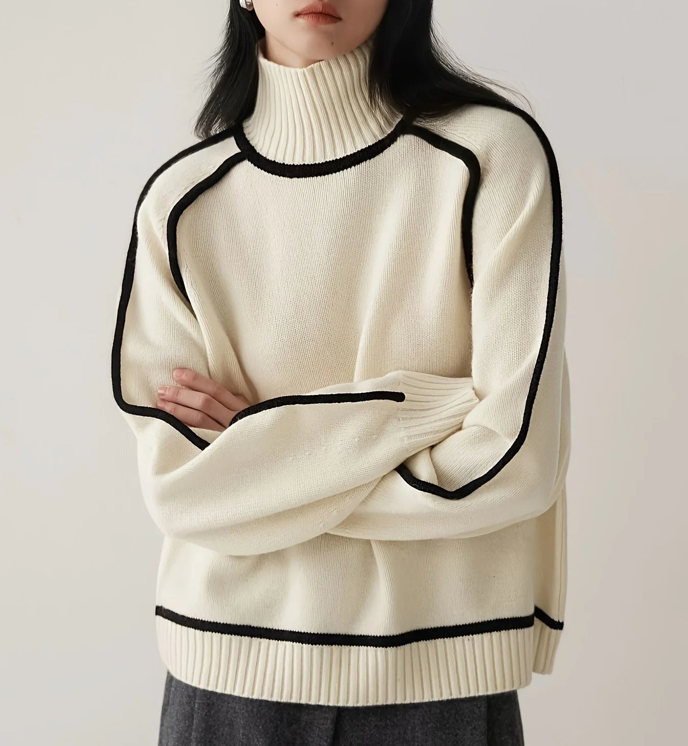 Lucia Color-Blocked Turtleneck Sweater