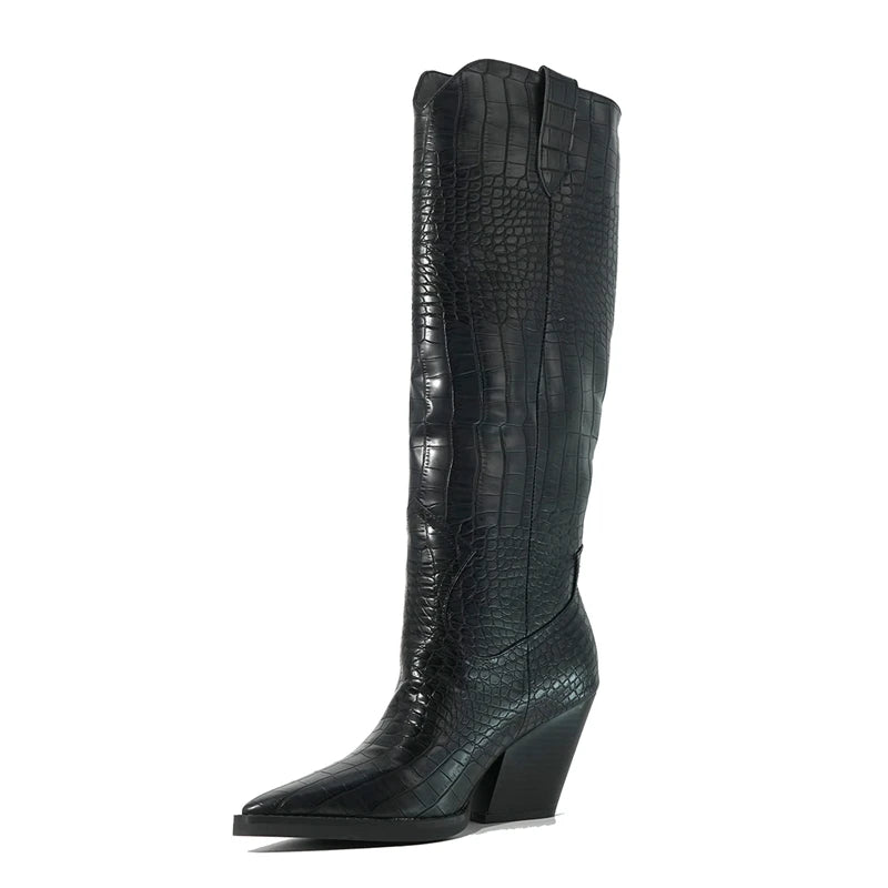 Clara Croc-Embossed High Boots