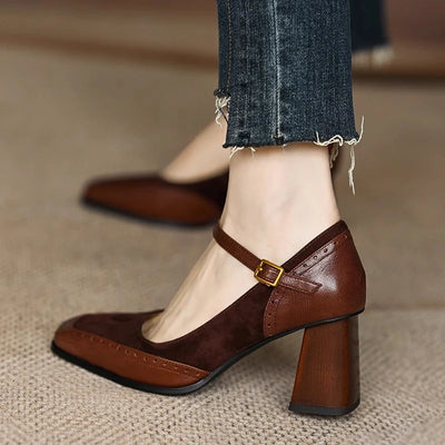 Clara Leather Heeled Shoes – Women’s Thick Heel Office Pumps