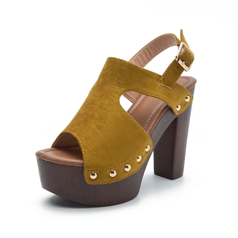 Valentina Suede Platform Sandals – Women’s Rivet Cutout Heels