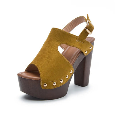 Valentina Suede Platform Sandals – Women’s Rivet Cutout Heels